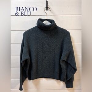 BIANCO & BLU Teal (Sarcelle) Cable Knit Turtleneck Sweater size L